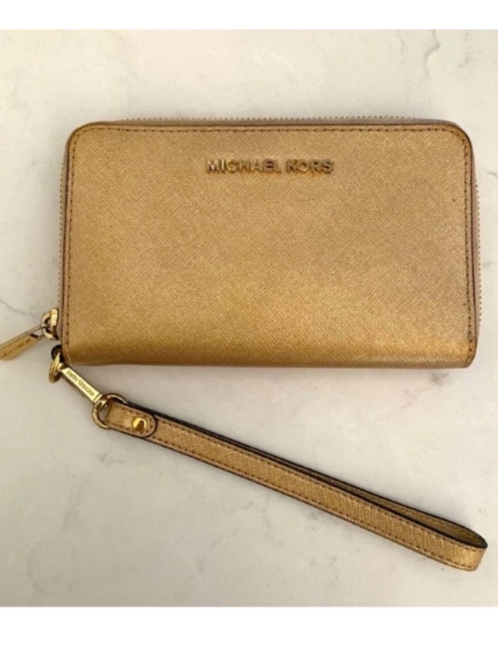 Michael Kors Metallic Gold Wristlet Zip Wallet